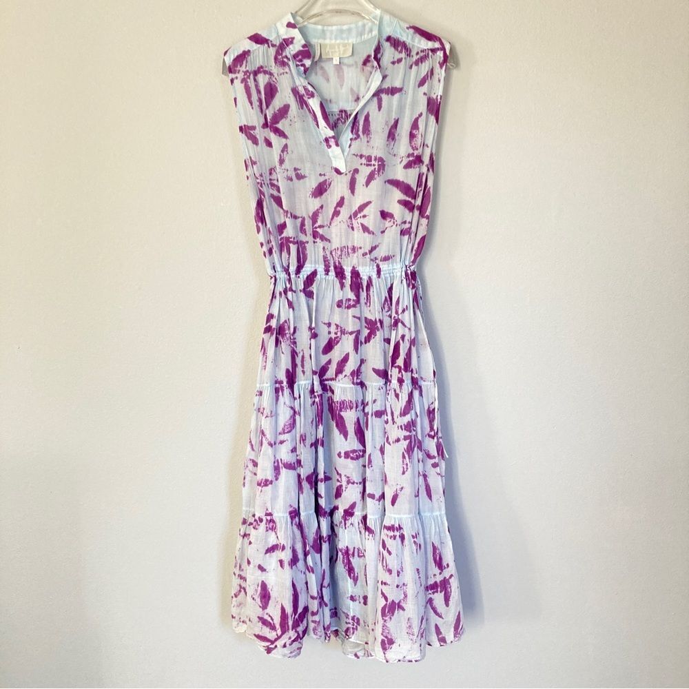 Amanda Bond Voile Tiered Resort Coverup Midi Dress Drawstring‎ Waist Hand Dyed M